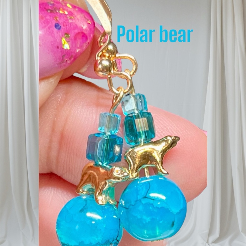 🐻‍❄️Gold and Blue Polar Bear Earrings